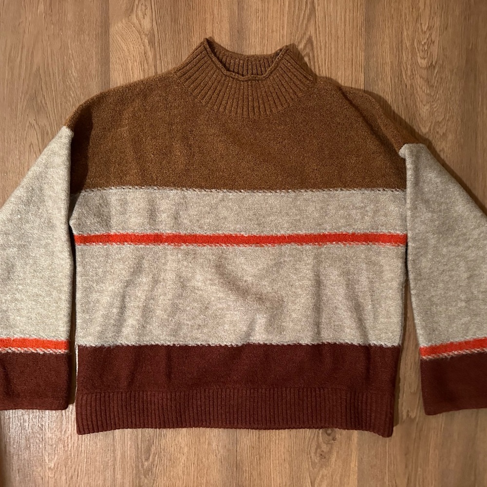 Striped Mock Turtleneck Pullover Sweater - Medium